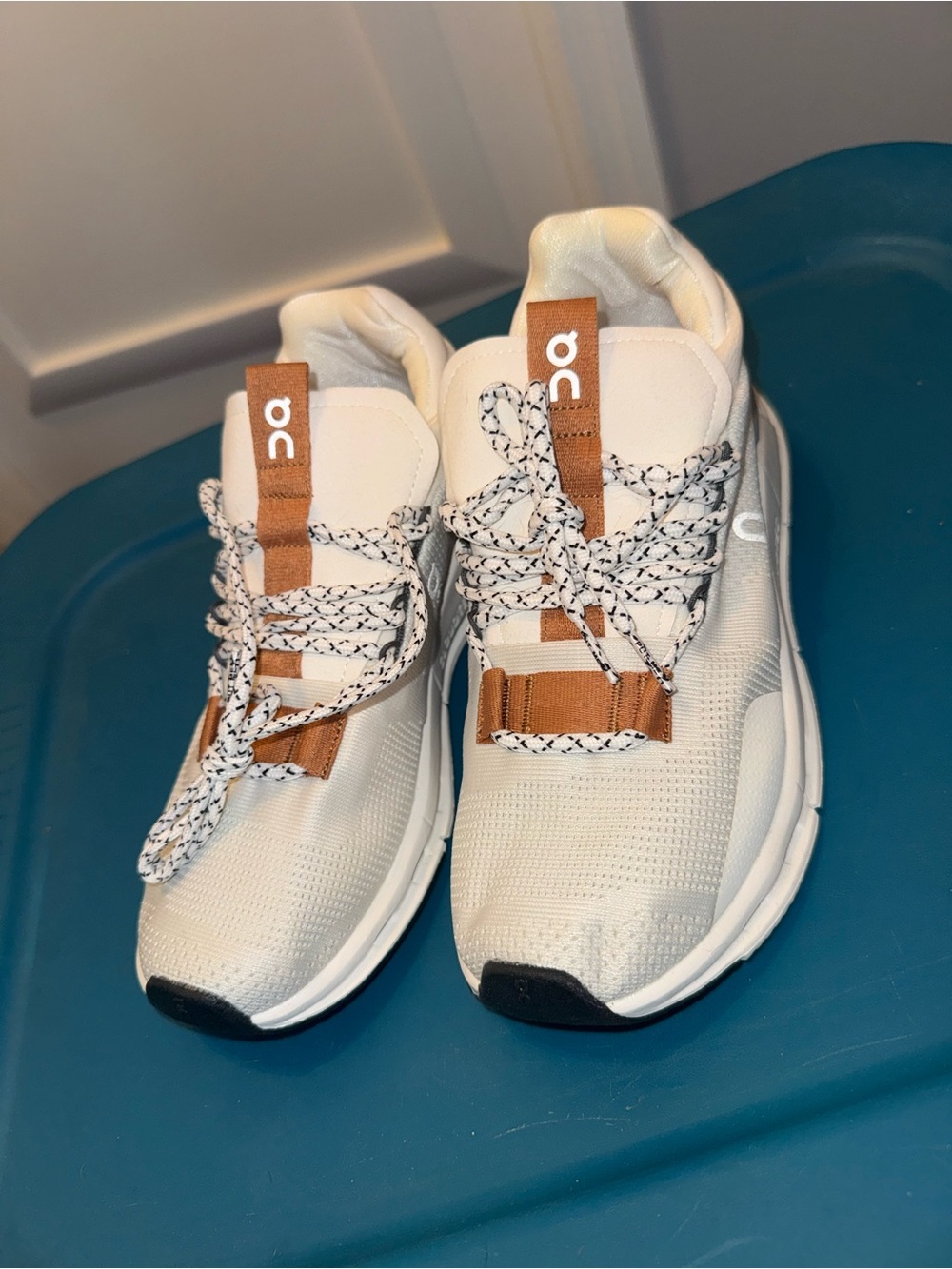 On Cloud Running White Sneakers with Tan Accents